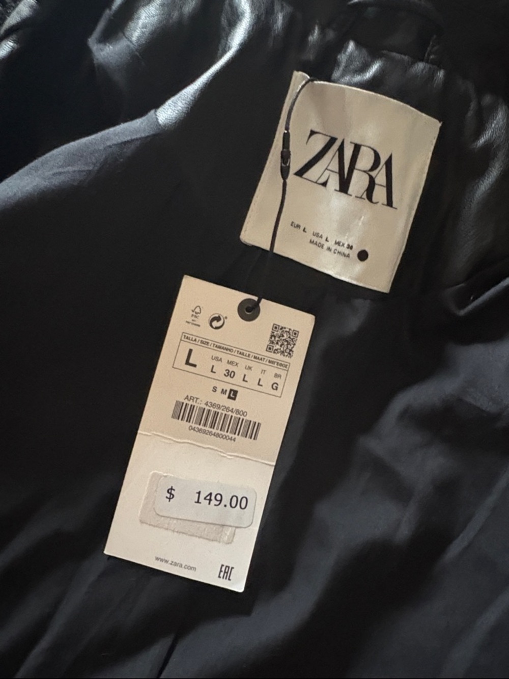 Zara Black Double-Breasted Long Leather Trench Coat - Picture 2 of 2